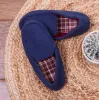 Totes Isotoner MOLESKIN CHECK LINED Boys Moccasin Slippers Navy sold by Shuperb