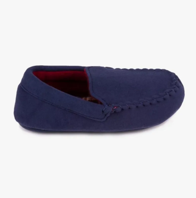 Totes Isotoner MOLESKIN CHECK LINED Boys Moccasin Slippers Navy sold by Shuperb