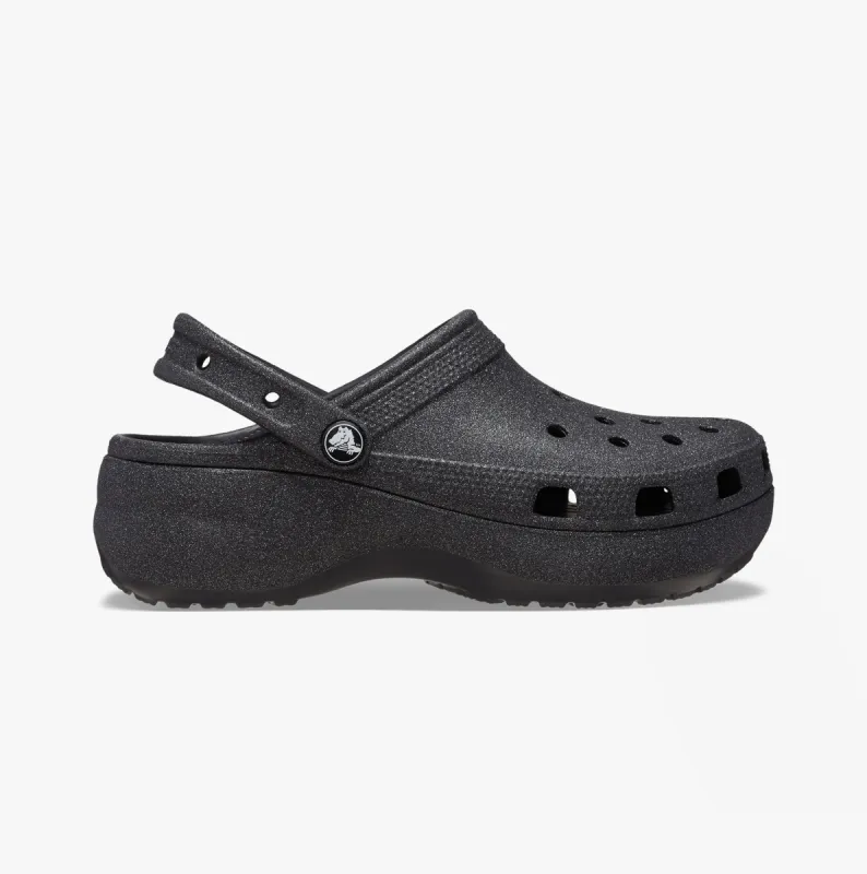 Crocs 207241-001 CLASSIC PLATFORM GLITTER Womens Clogs Black made by Shuperb