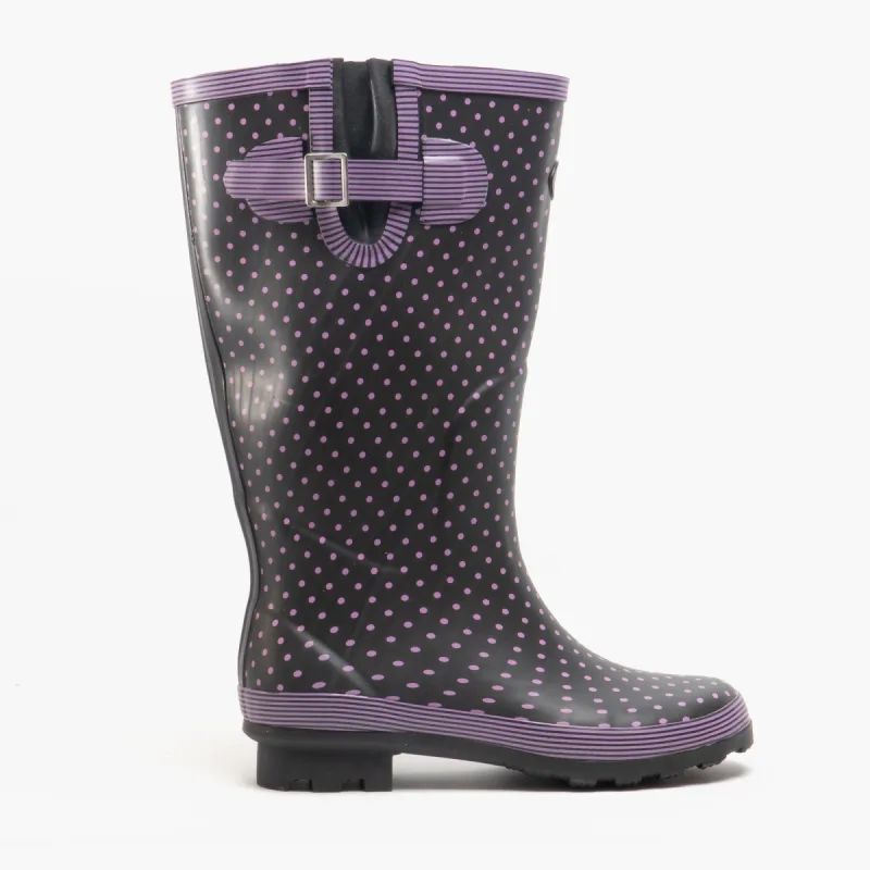 Stormwells WEAMELL Womens Wellington Boots Mauve Polka Dot/Navy sold by Shuperb