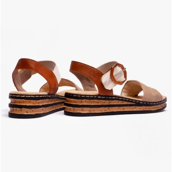 62964-90 Ladies Wedge Sandals Beige Multi sold by Shuperb product image thumbnail 3