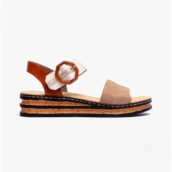 62964-90 Ladies Wedge Sandals Beige Multi sold by Shuperb