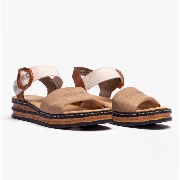 62964-90 Ladies Wedge Sandals Beige Multi sold by Shuperb product image thumbnail 2