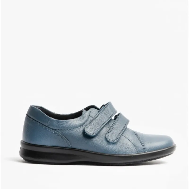 NAOMI Ladies Leather Extra Wide (2E) Touch Fasten Shoes Denim Blue sold by Shuperb