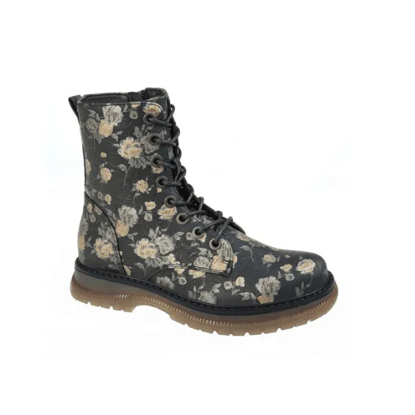 Cipriata ANNETTA Womens Lace-Up Floral Boots Black/Bronze/Floral sold by Shuperb