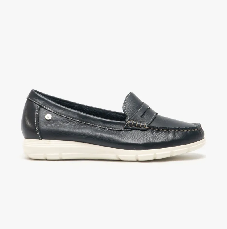Hush Puppies PAIGE Womens Leather Loafers Navy sold by Shuperb