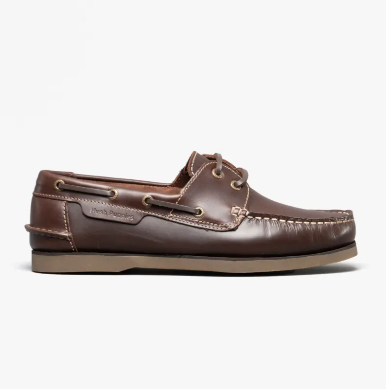 Hush Puppies HENRY Mens Leather Deck Shoes Brown made by Hush Puppies
