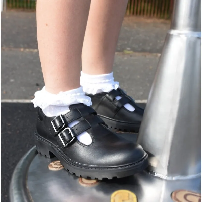 GEOX CASEY D Girls Leather Buckle School Shoes Black sold by Shuperb