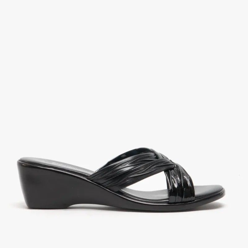 Boulevard KALEIGH Womens Heeled Slip On Patent Mule Sandals Black sold by Shuperb