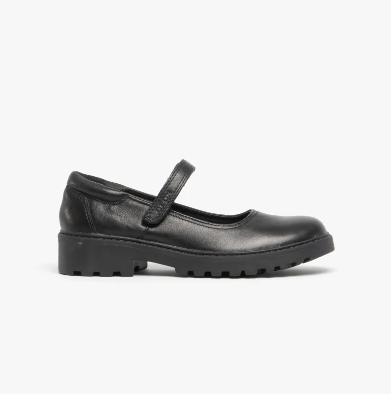GEOX JR CASEY Girls Matte Black Leather School Shoes sold by Shuperb