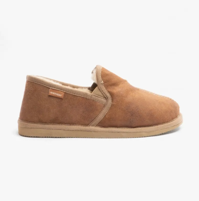 Shepherd BOSSE Mens Sheepskin Full Slippers Brown sold by Shuperb