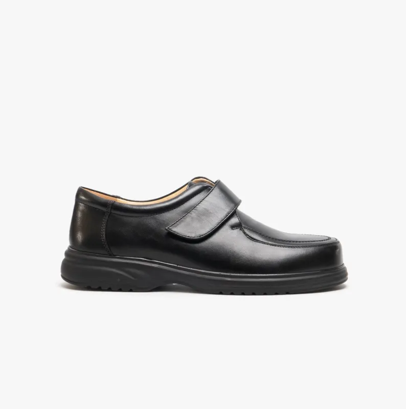 Roamers JADEN Mens Leather Wide (E) Fit Touch Fasten Shoes Black made by Shuperb