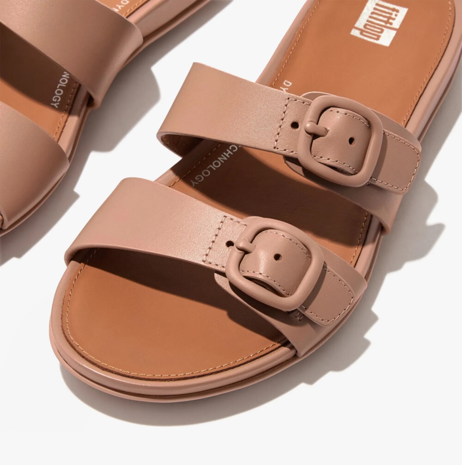 FitFlop GRACIE Womens Rubber-Buckle Leather Two-Bar Sliders Beige sold by Shuperb product image thumbnail 2