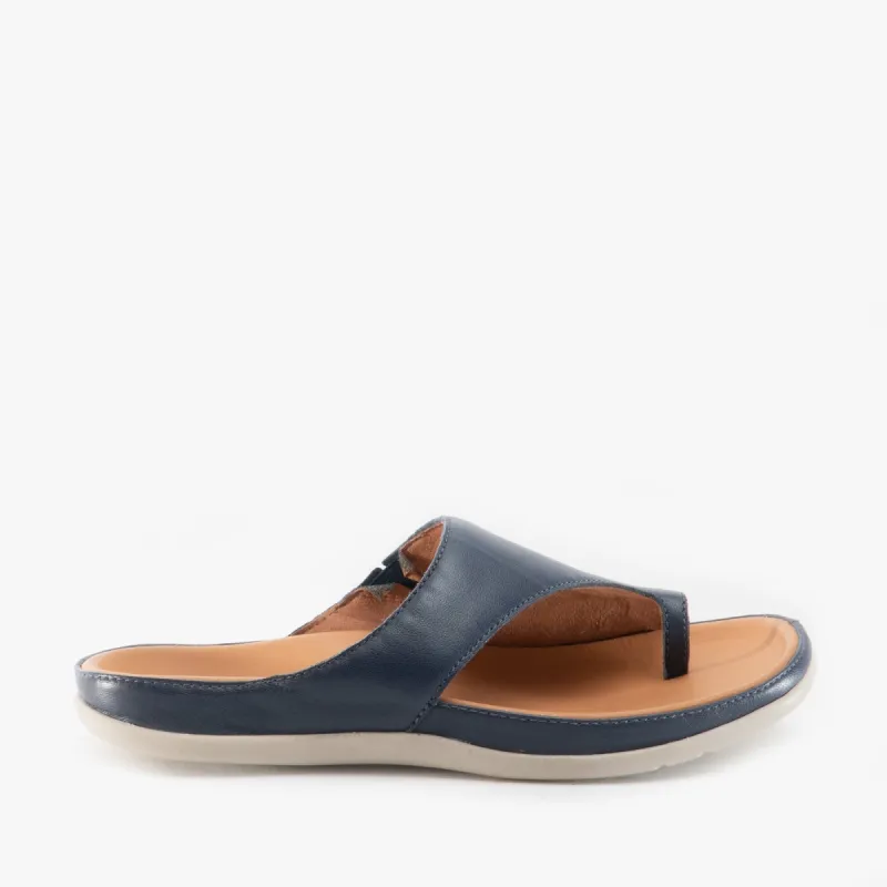 Strive CAPRI Womens Leather Toe Post Sandals Navy sold by Shuperb