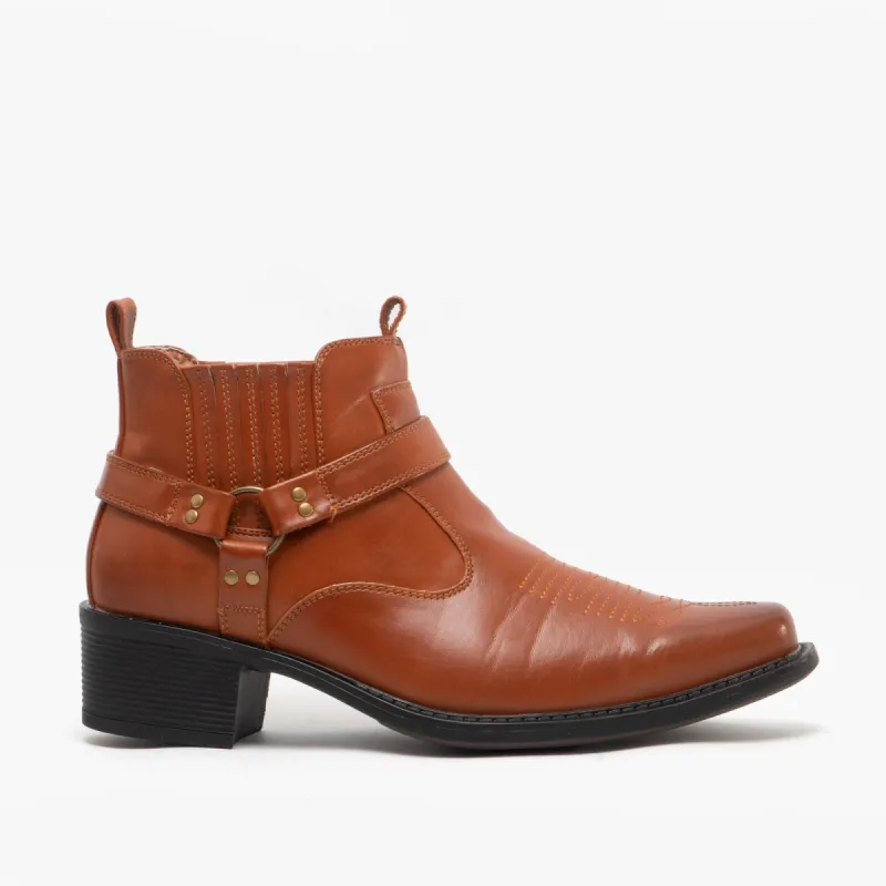 US Brass EASTWOOD Mens Harness Ankle Cowboy Boots Tan sold by Shuperb