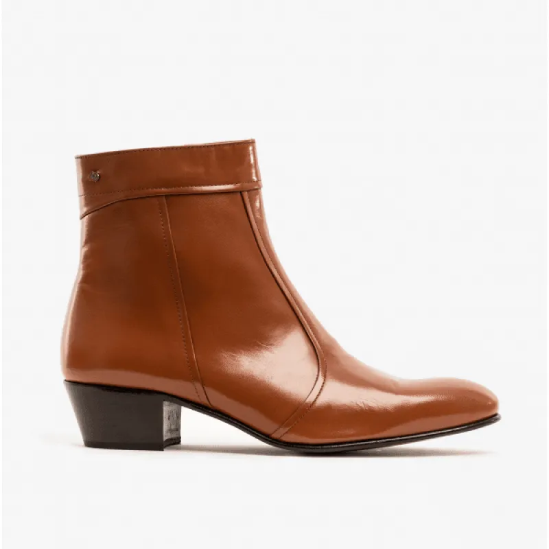 EMMANUEL Mens Smooth Leather Cuban Heel Boots Cognac sold by Shuperb
