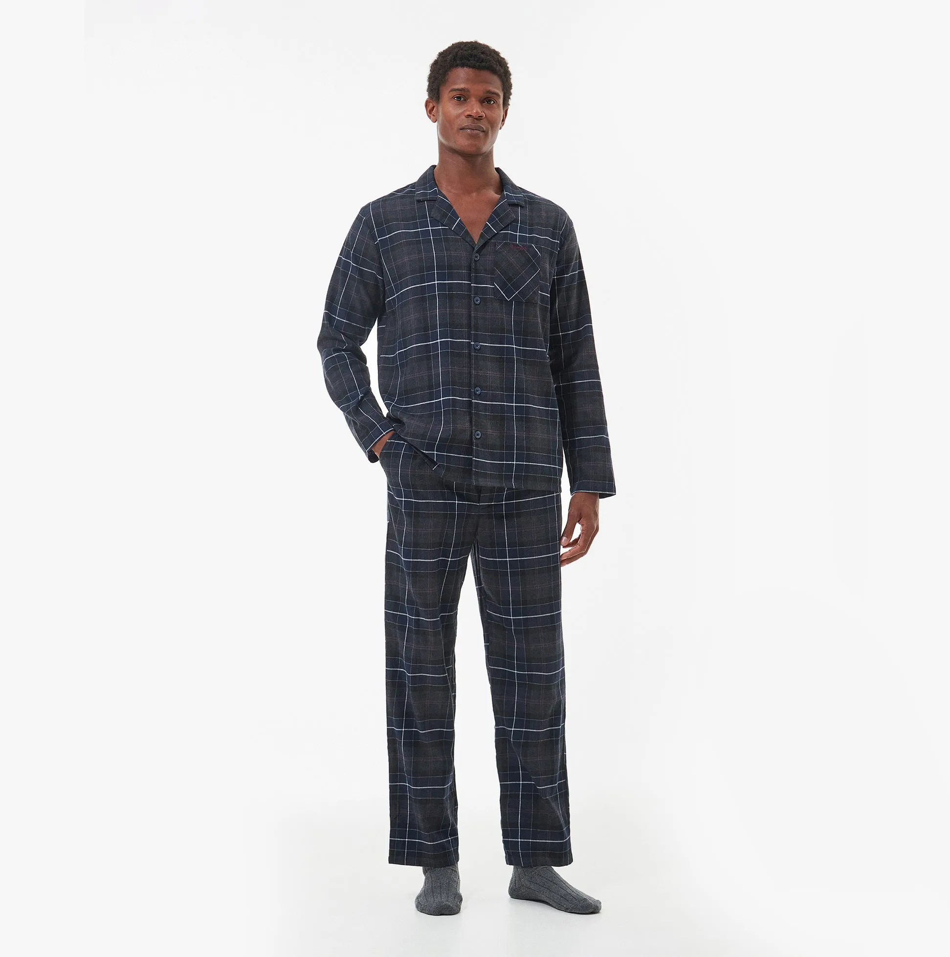 LAITH Mens Pyjama Set Black Slate Tartan sold by Shuperb