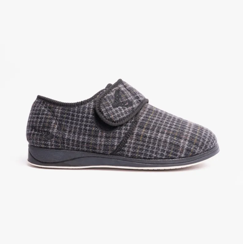 CHARLES Mens Full Slippers Black Herringbone sold by Shuperb