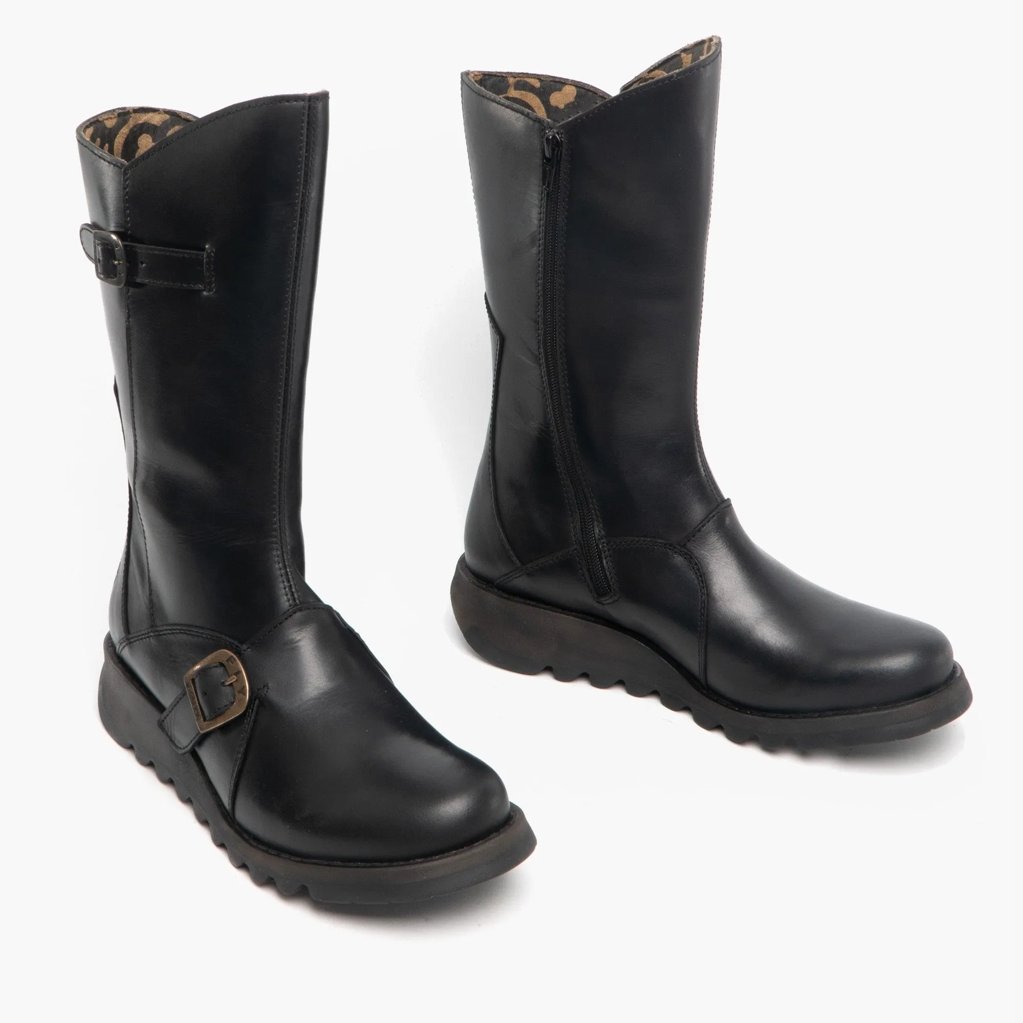 MES 2 Ladies Leather Zip Up Mid Calf Boots Black sold by Shuperb product image thumbnail 2