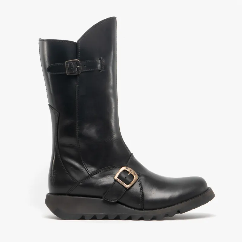 MES 2 Ladies Leather Zip Up Mid Calf Boots Black sold by Shuperb