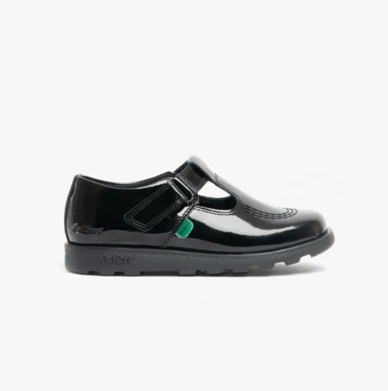Kickers 115178 FRAGMA T-BAR Girls School Shoes Patent Black sold by Shuperb