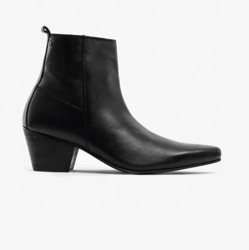 Club Cubano LENNON Mens Leather Winklepicker Cuban Heel Boots Black sold by Shuperb