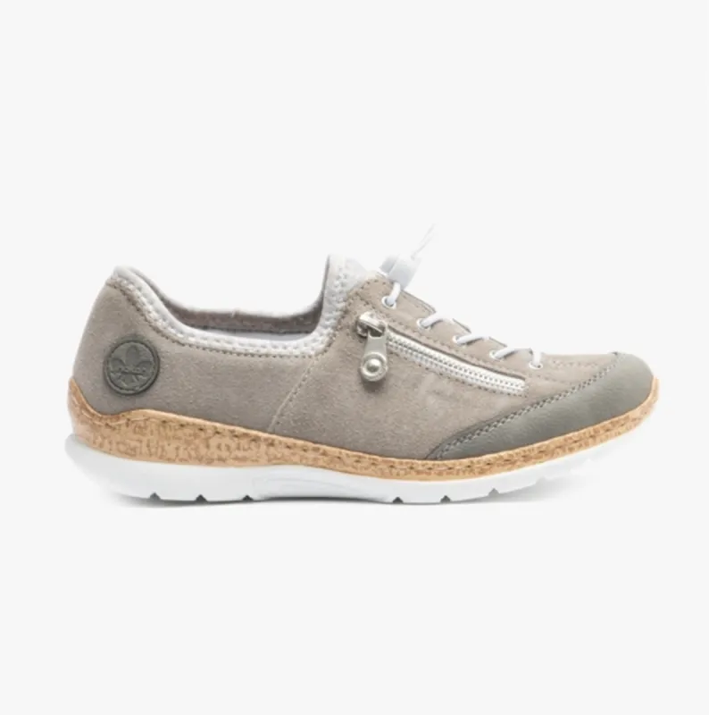 N42F1-40 Ladies Leather Bungee Trainers Grey sold by Shuperb