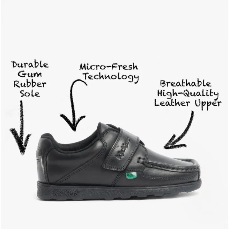 Kickers FRAGMA SINGLE STRAP Boys Leather Moccasin Shoes Black sold by Shuperb