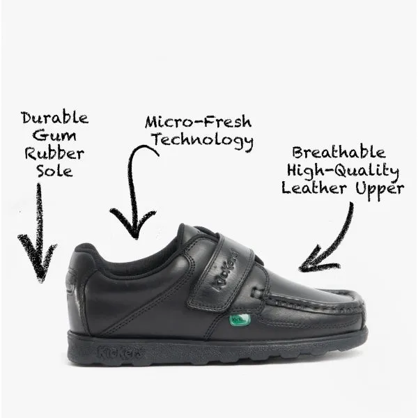 Kickers FRAGMA SINGLE STRAP Boys Leather Moccasin Shoes Black sold by Shuperb