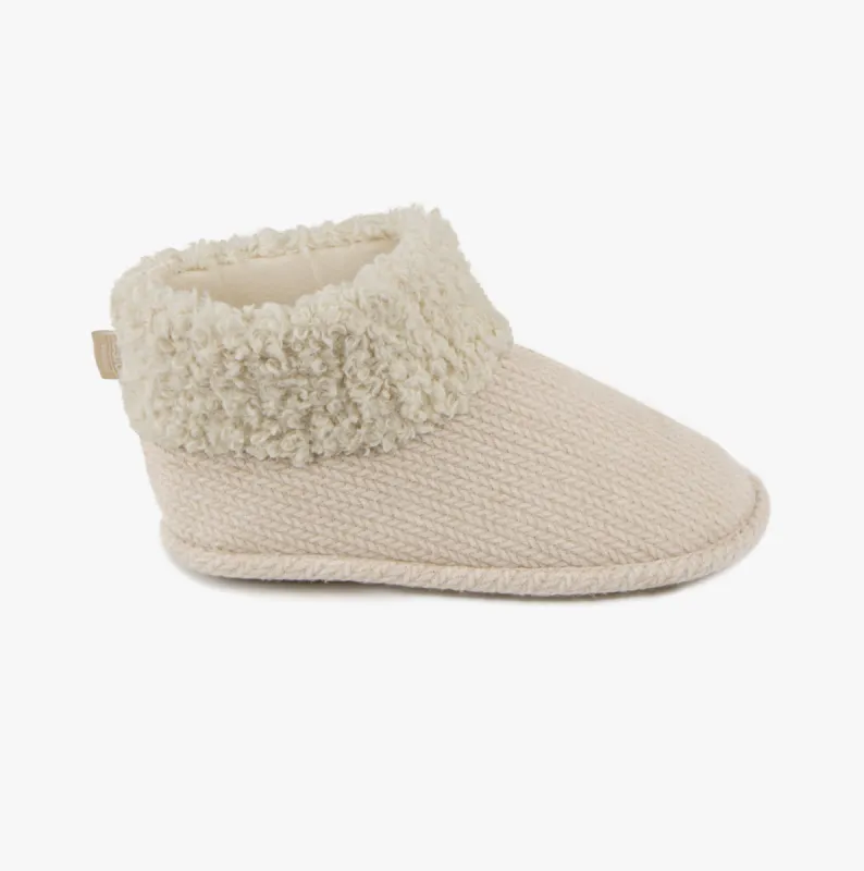 CABLE Womens Boot Slippers Cream made by Shuperb
