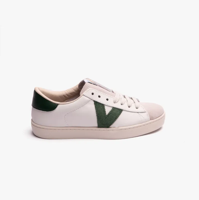 Victoria BERLIN LEATHER & SPLIT Womens Trainers White/Green sold by Shuperb