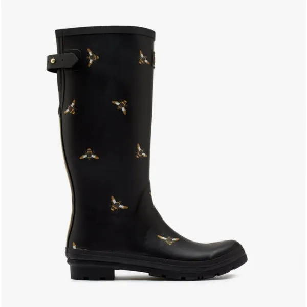 WELLY PRINT Ladies Rubber Wellies Black Metallic Bees sold by Shuperb