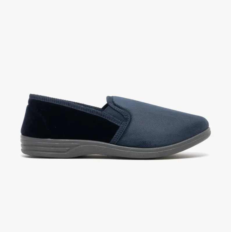 Zedzzz LEWIS Mens Full Slippers Navy/Grey sold by Shuperb