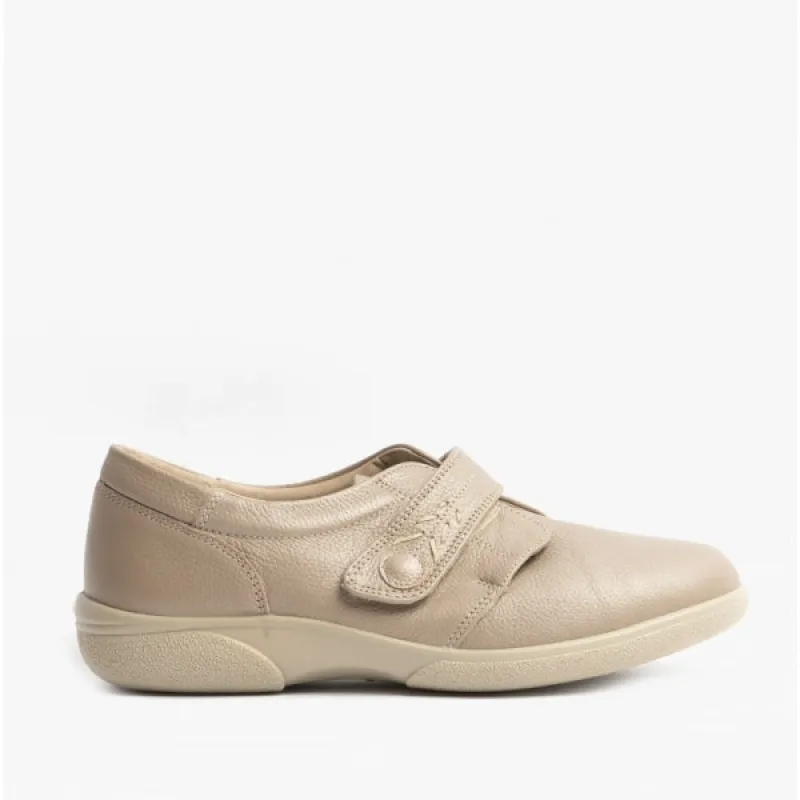 DB Shoes HEALEY Womens Leather Extra Wide (2E) Touch Fasten Shoes Champagne sold by Shuperb