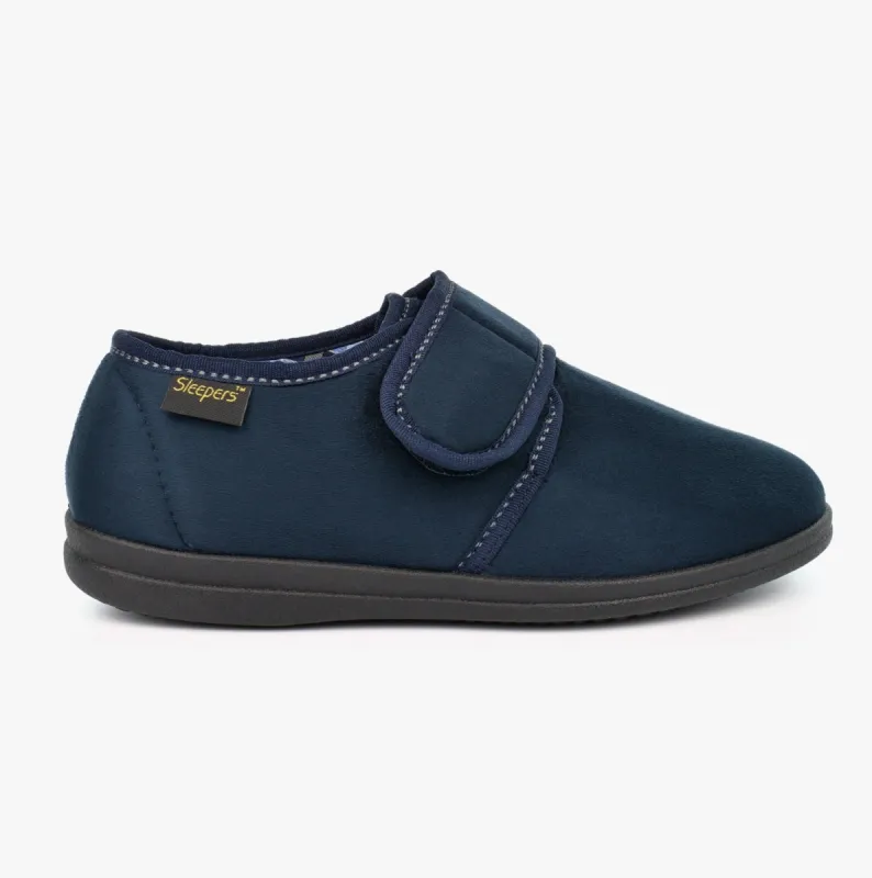 Sleepers JOHNNY Navy Microfibre Adult Touch Fastening Slipper sold by Shuperb