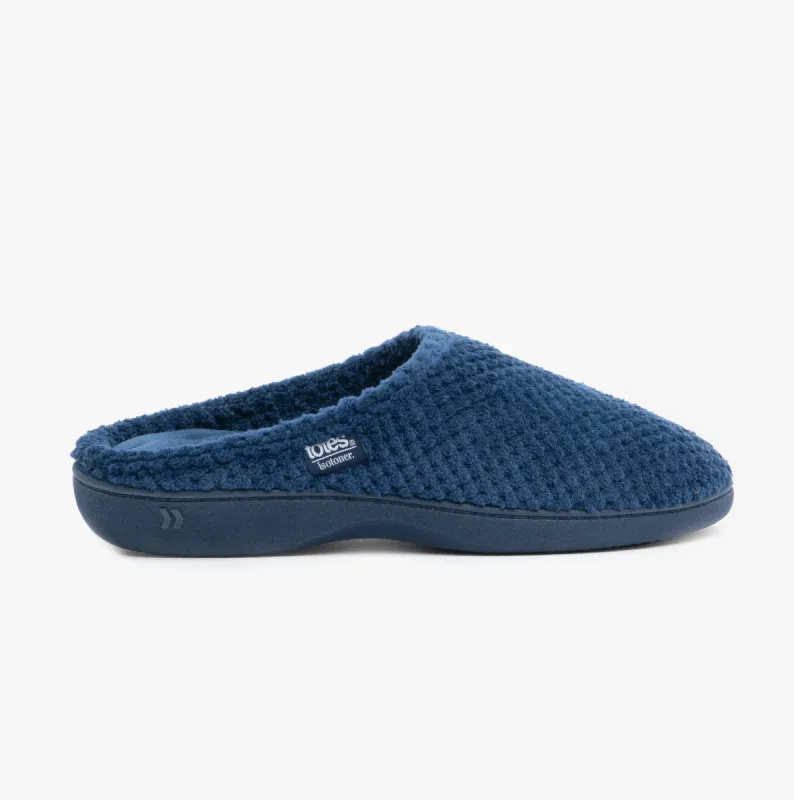 Totes Isotoner POPCORN TERRY Womens Mule Slippers Navy made by Shuperb