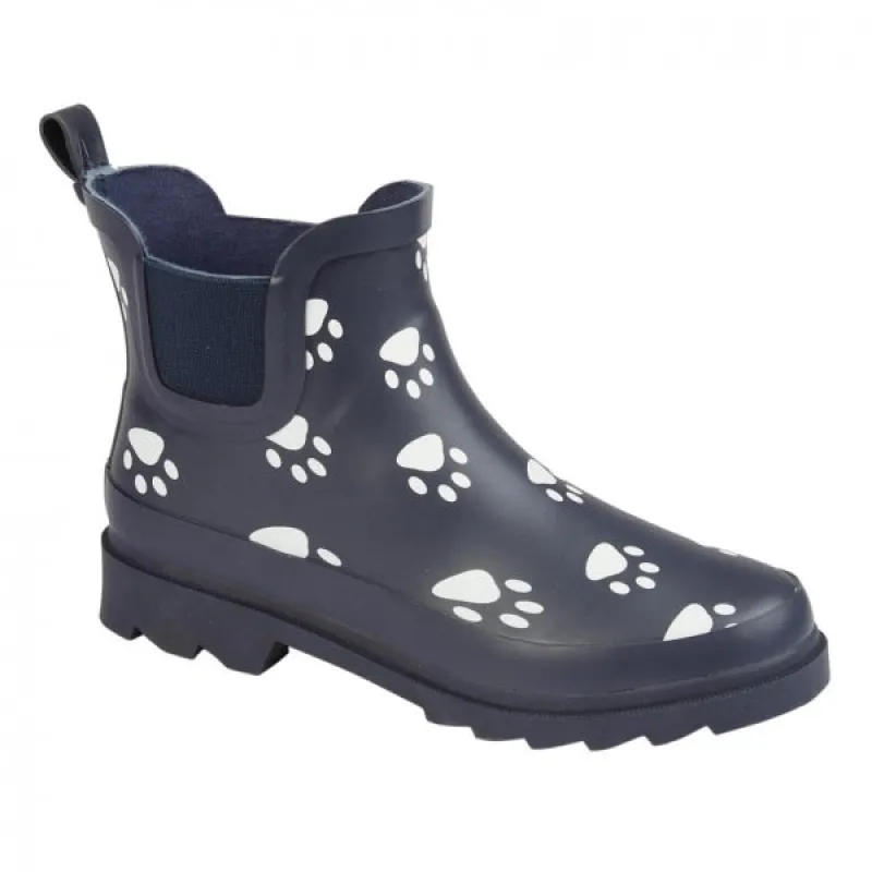 Stormwells W275C Womens Ankle Wellington Boots Navy Blue/Paw Print sold by Shuperb