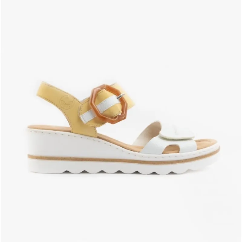 67476-69 Ladies Wedge Sandals White/Yellow sold by Shuperb