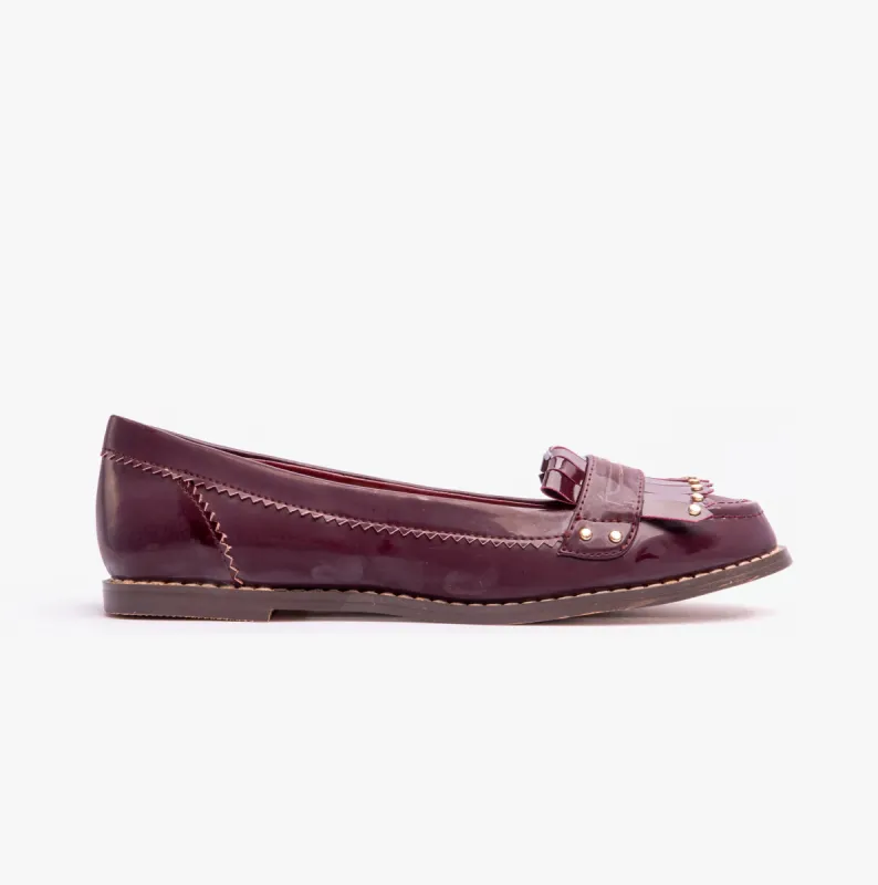 ROTTERDAM Womens Fringe Loafers Burgundy made by Shuperb