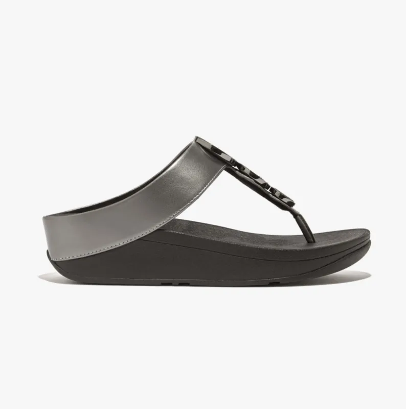 FitFlop HALO BEAD-CIRCLE METALLIC Womens Toe Post Pewter Black sold by Shuperb