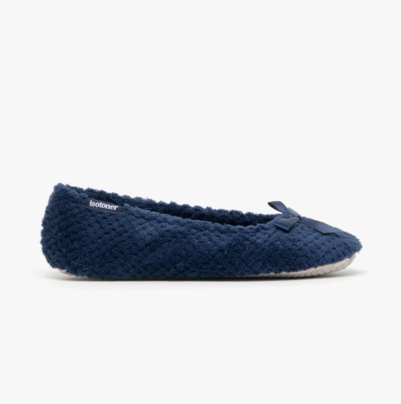 Totes Isotoner POPCORN BALLET Womens Ballerina Slippers Navy made by Shuperb