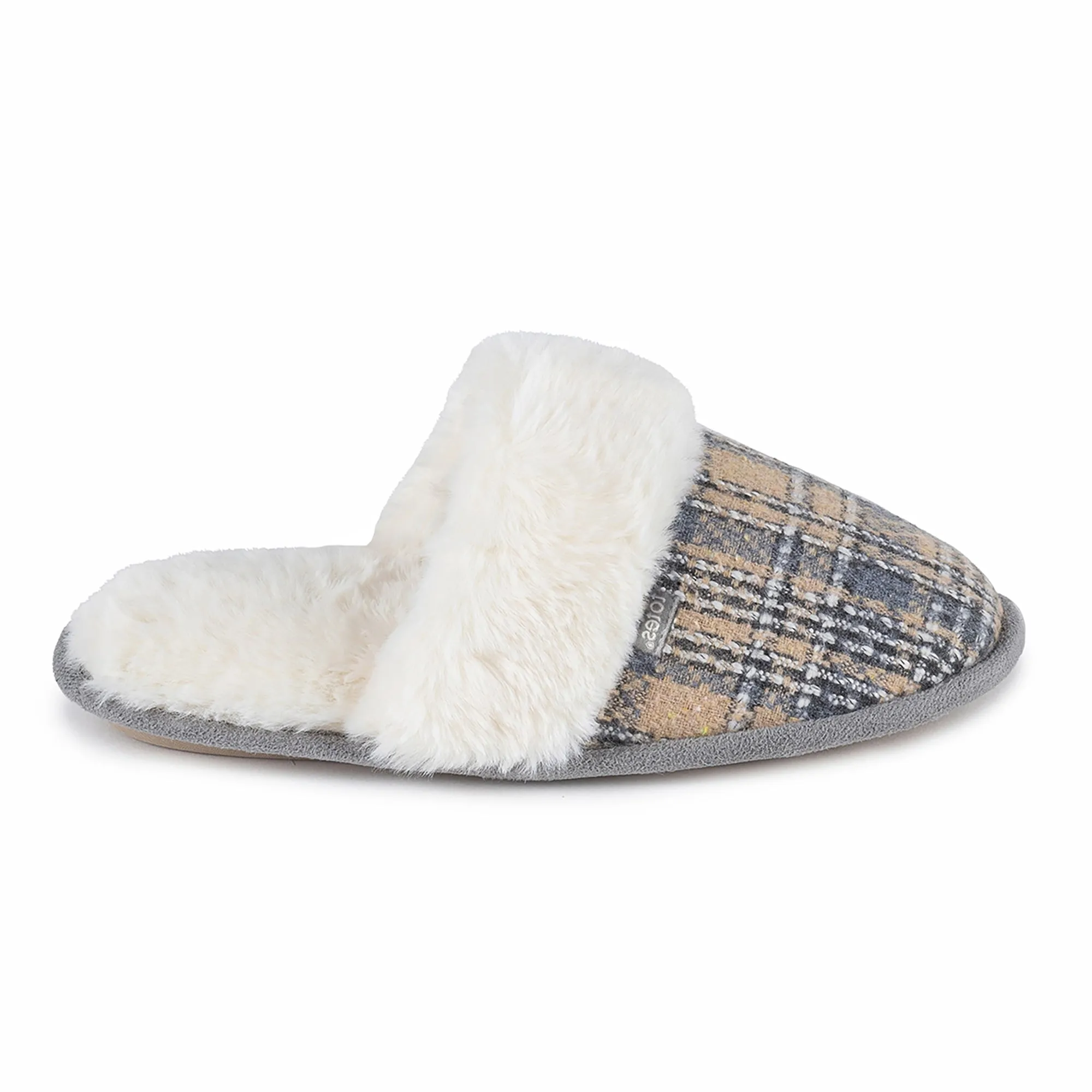 Totes Isotoner BRUSHED CHECK Womens Mule Slippers Grey sold by Shuperb