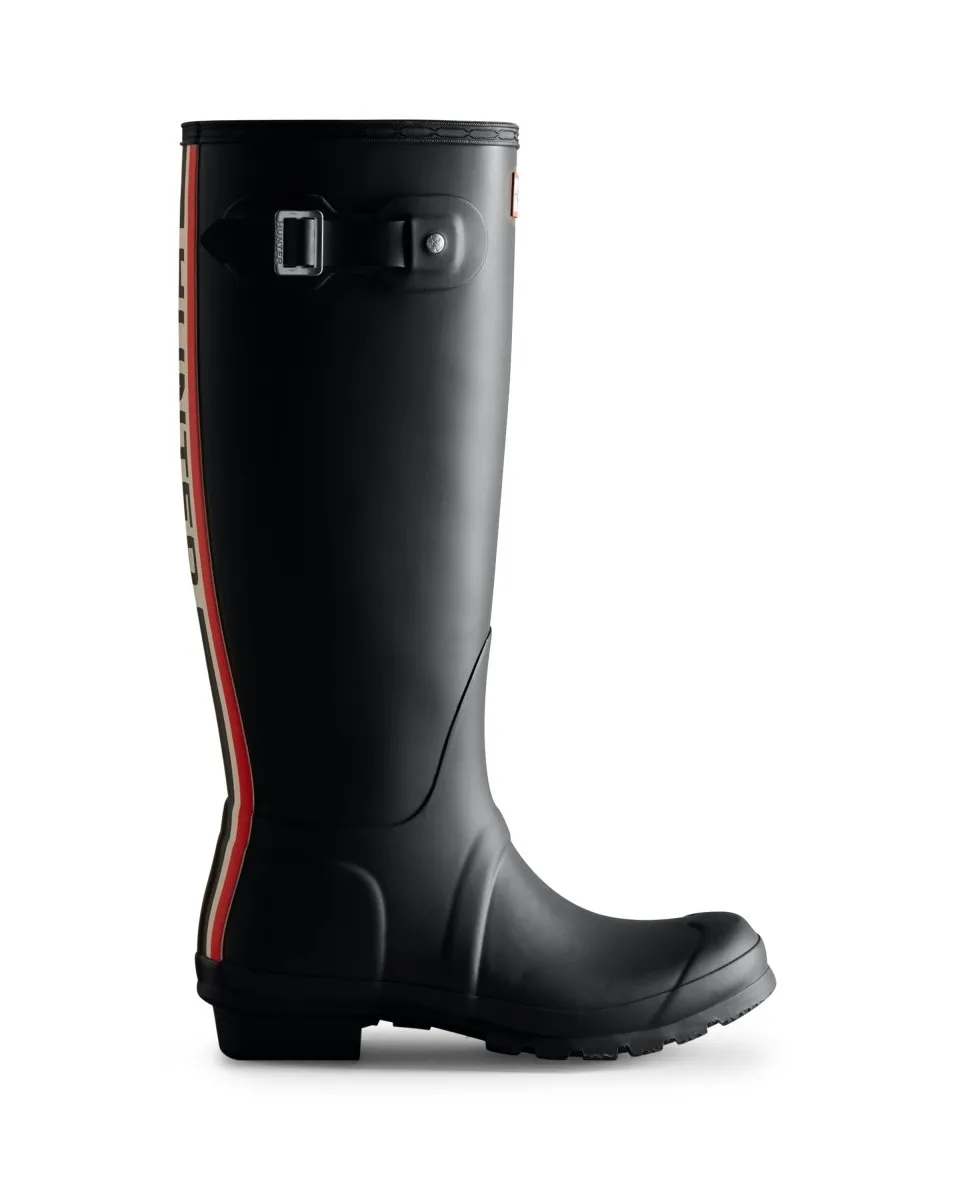 Hunter TRI-COLOUR TALL LOGO BACKSTRAP Womens Wellies Black sold by Shuperb