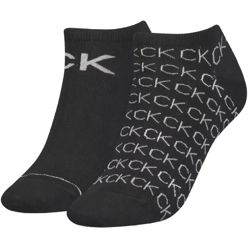 Calvin Klein 2 Pack Womens Logo Print Socks Black made by Calvin Klein