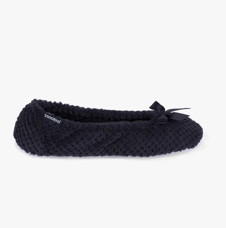 Totes Isotoner POPCORN BALLET Womens Ballerina Slippers Black made by Shuperb