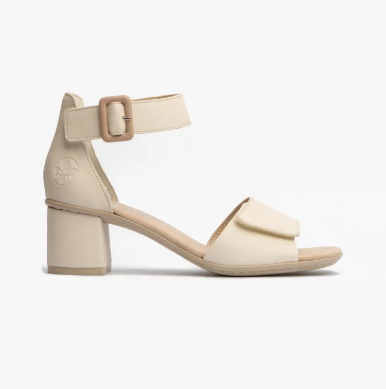 64750-60 Ladies Heeled Ankle Strap Sandals Beige sold by Shuperb