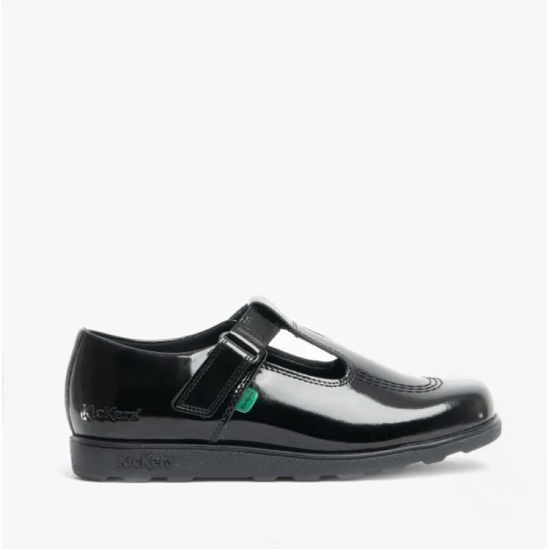 Kickers 115177 FRAGMA T-BAR Girls School Shoes Patent Black sold by Shuperb