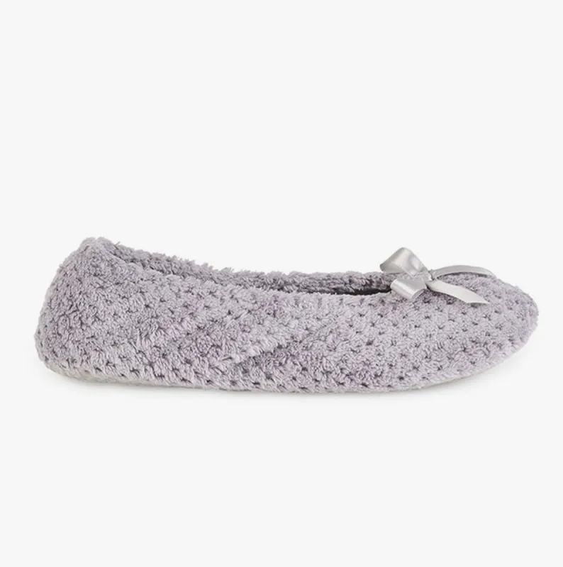 Totes Isotoner POPCORN BALLET Womens Ballerina Slippers Pale Grey made by Shuperb