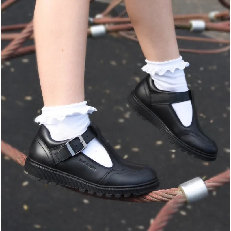 Hush Puppies KERRY Girls Leather T-Bar School Shoes Black sold by Shuperb