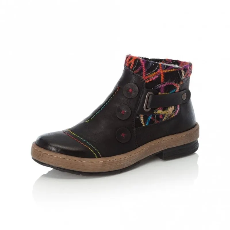 Rieker Z6759-00 Womens Ankle Boots Black/Combi sold by Shuperb